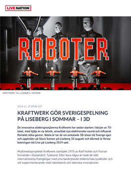 Kraftwerk Gör Sverigespelning På Liseberg I Sommar – I 3D