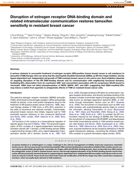 Disruption of Estrogen Receptor DNA-Binding Domain and Related Intramolecular Communication Restores Tamoxifen Sensitivity in Resistant Breast Cancer