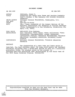 Preparing and Using Data Tapes and Machine Readable User's Guides: a New Resource for Science Education Research