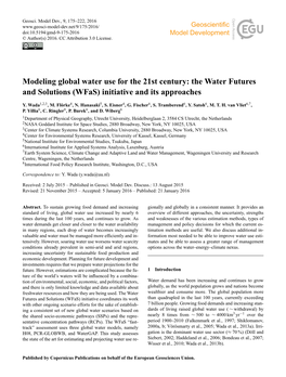 Modeling Global Water Use for the 21St Century: the Water Futures and Solutions (Wfas) Initiative and Its Approaches