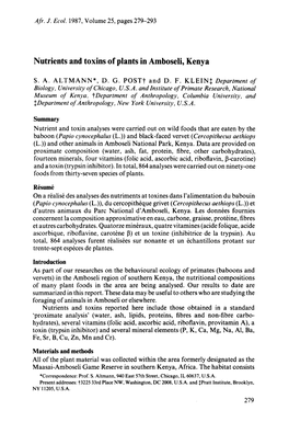 Nutrients and Toxins of Plants in Amboseli, Kenya