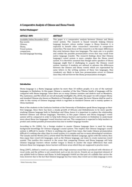 A Comparative Analysis of Chinese and Shona Vowels