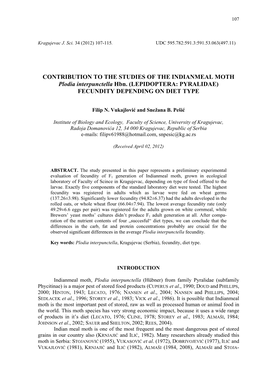 CONTRIBUTION to the STUDIES of the INDIANMEAL MOTH Plodia Interpunctella Hbn