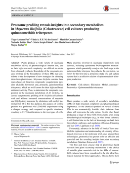 Proteome Profiling Reveals Insights Into Secondary Metabolism in Maytenus Ilicifolia (Celastraceae) Cell Cultures Producing Quinonemethide Triterpenes