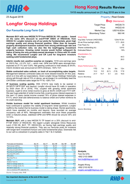 Longfor Group Holdings Target Price: HKD26.70 Price: HKD22.40 Our Favourite Long-Term Call Market Cap: USD16,923M Bloomberg Ticker: 960 HK