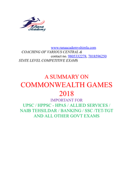 Commonwealth Games, 2018.Docx
