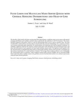 Fluid Limits for Multiclass Many Server Queues with General Reneging Distributions and Head-Of-Line Scheduling