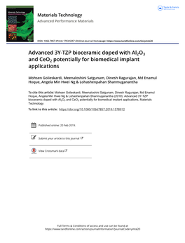 Advanced 3Y-TZP Bioceramic Doped with Al2o3 and Ceo2 Potentially for Biomedical Implant Applications