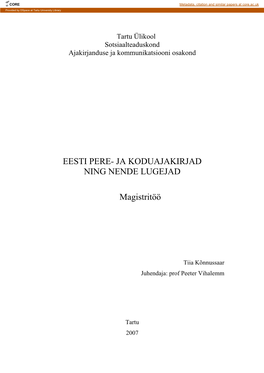 EESTI PERE- JA KODUAJAKIRJAD NING NENDE LUGEJAD Magistritöö