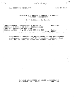 Nasa Technical Memorandum Nasa Tm-88428 Evolution of A