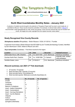 North West Invertebrates Monthly Notes - January 2021
