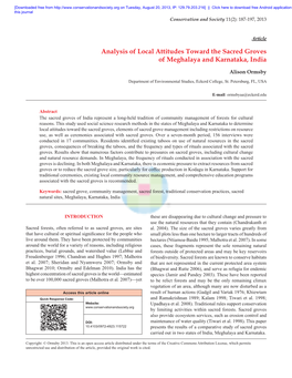 Analysis of Local Attitudes Toward the Sacred Groves of Meghalaya and Karnataka, India