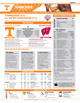 TENNESSEE (1-1) Vs. #9/#11 WISCONSIN