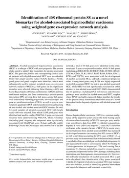 Identification of 40S Ribosomal Protein S8 As a Novel Biomarker for Alcohol‑Associated Hepatocellular Carcinoma Using Weighted Gene Co‑Expression Network Analysis