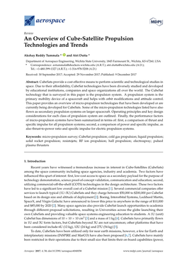 An Overview of Cube-Satellite Propulsion Technologies and Trends