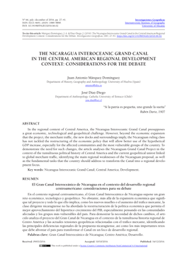 The Nicaragua Interoceanic Grand Canal in the Central American Regional Development Context: Considerations for the Debate