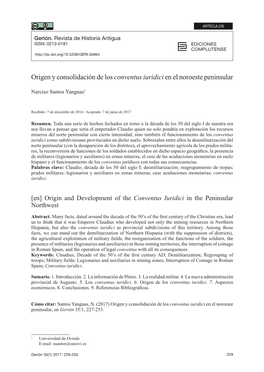 Origen Y Consolidación De Los Conventus Iuridici En El Noroeste Peninsular