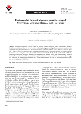 First Record of the Nonindigenous Parasitic Copepod Neoergasilus Japonicus (Harada, 1930) in Turkey