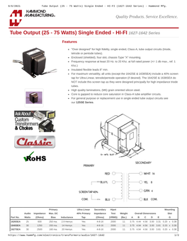 Single Ended - HI-FI (1627-1642 Series) - Hammond Mfg