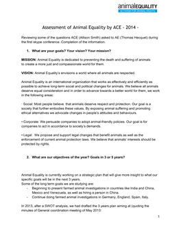 Assessment of Animal Equality by ACE - 2014