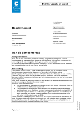 Aan De Gemeenteraad Raadsvoorstel