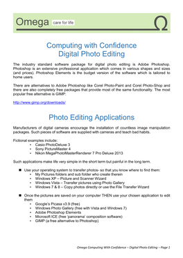 Computing with Confidence Digital Photo Editing Photo Editing