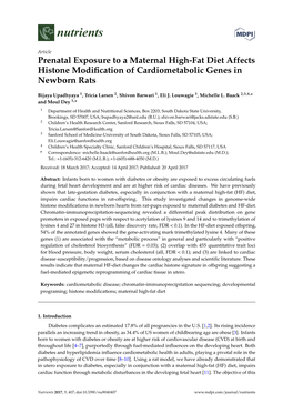 Prenatal Exposure to a Maternal High-Fat Diet Affects Histone Modiﬁcation of Cardiometabolic Genes in Newborn Rats