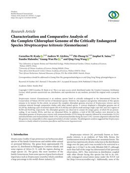 Characterization and Comparative Analysis of the Complete Chloroplast Genome of the Critically Endangered Species Streptocarpus Teitensis (Gesneriaceae)