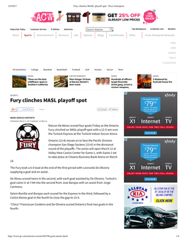 Fury Clinches MASL Playo Spot