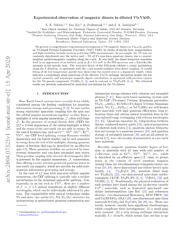 Arxiv:2004.07325V1 [Cond-Mat.Str-El] 15 Apr 2020 3+ Ybalo3 [1, 2]