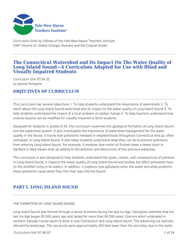 The Connecticut Watershed and Its Impact on the Water Quality of Long Island Sound—A Curriculum Adapted for Use with Blind and Visually Impaired Students