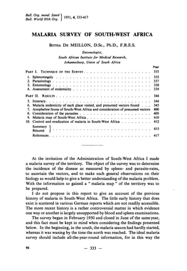 Malaria Survey of South-West Africa