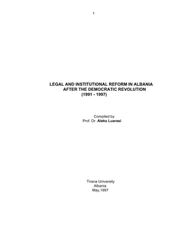Legal and Institutional Reform in Albania After the Democratic Revolution (1991 - 1997)