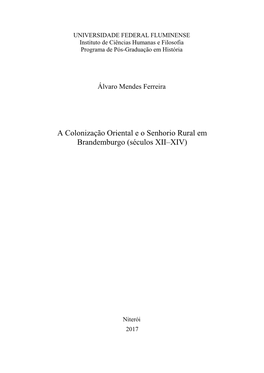 A Colonização Oriental E O Senhorio Rural Em Brandemburgo (Séculos XII–XIV)