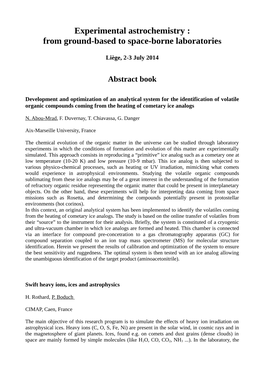 Experimental Astrochemistry : from Ground-Based to Space-Borne Laboratories