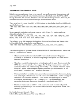 Tidal Flooding in Bristol (Historical Records Between 1483 and 1990)