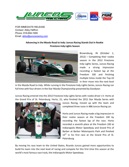 Juncos Racing Stands out in Rookie Firestone Indy Lights Season