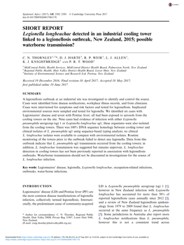 SHORT REPORT Legionella Longbeachae Detected in an Industrial Cooling Tower Linked to a Legionellosis Outbreak, New Zealand, 2015; Possible Waterborne Transmission?