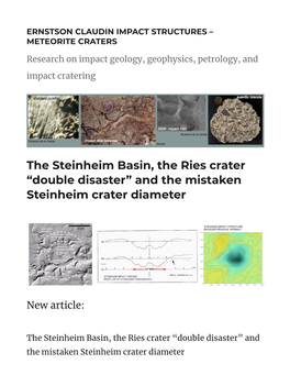 The Steinheim Basin, the Ries Crater “Double Disaster” and the Mistaken Steinheim Crater Diameter