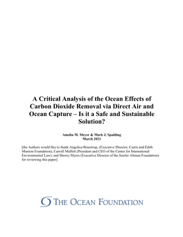 A Critical Analysis of the Ocean Effects of Carbon Dioxide Removal Via Direct Air and Ocean Capture – Is It a Safe and Sustainable Solution?