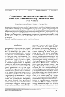 Comparison of Anuran Acoustic Communities of Two Habitat Types in the Danum Valley Conservation Area, Sabah, Malaysia
