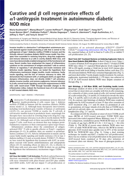 Curative and Cell Regenerative Effects of 1-Antitrypsin Treatment In