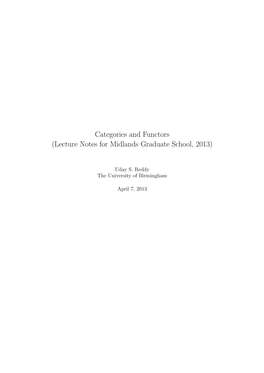 Categories and Functors (Lecture Notes for Midlands Graduate School, 2013)