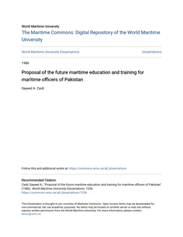 Proposal of the Future Maritime Education and Training for Maritime Officers of Pakistan