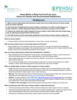 Heavy Metals in Baby Food and Fruit Juice: Advice for Parents from Environmental Pediatricians