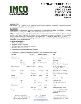 ALIPHATIC URETHANE COATING 530C CLEAR 530C COLOR 530S SEALER by Imco ®