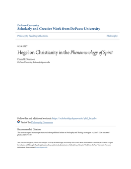 Hegel on Christianity in the Phenomenology of Spirit Daniel E