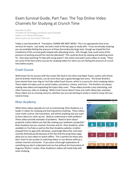 Exam Survival Guide, Part Two: the Top Online Video Channels for Studying at Crunch Time