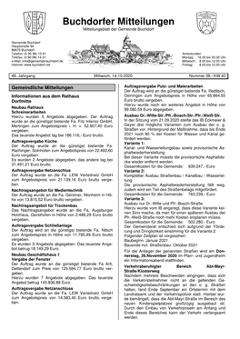 Mitteilungsblatt KW 42 Vom 14.10.2020