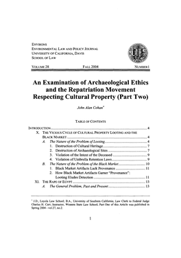 Examination of Archaeological Ethics and the Repatriation Movement Respecting Cultural Property (Part Two)